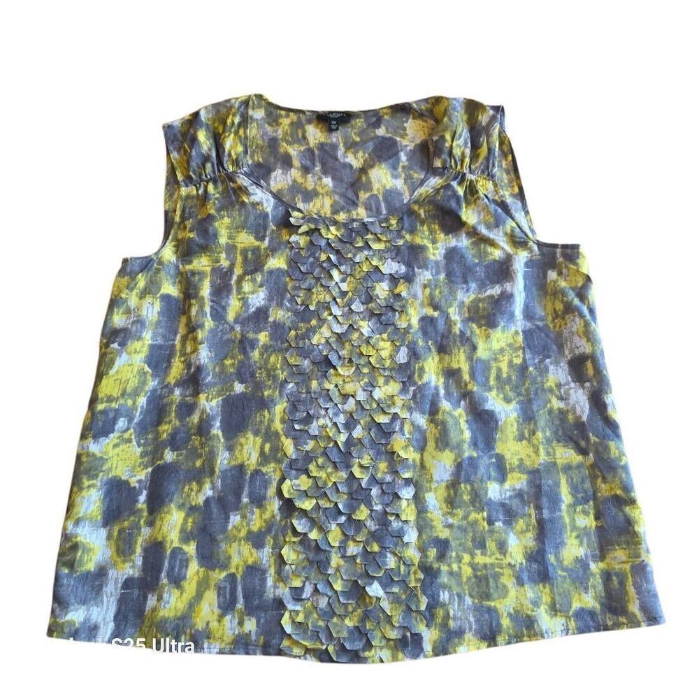 Talbots womens Sz 12P yellow gray 100% silk sleeveless top